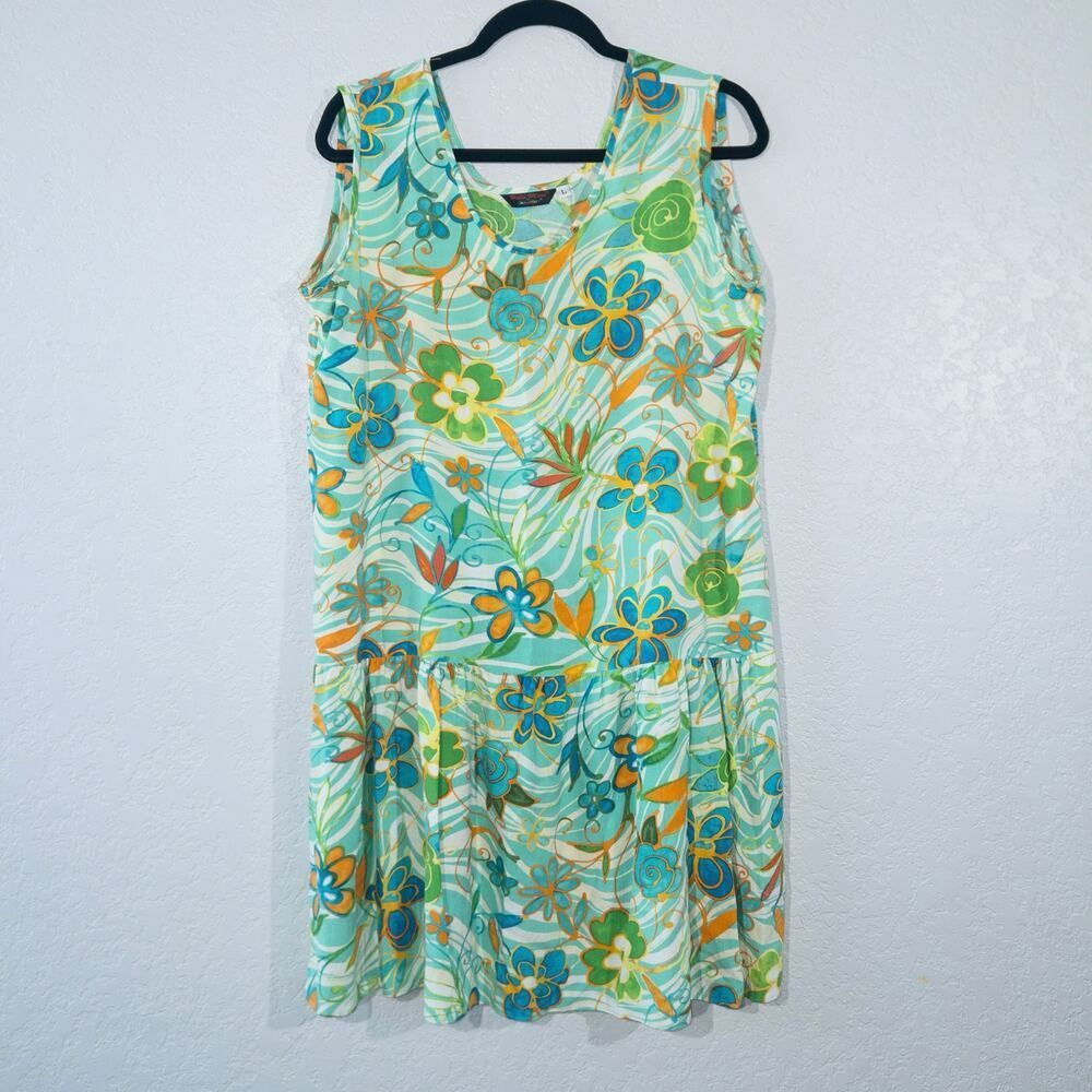 Hula Moon‎ x Jams World Blue Aqua Peace Flower Shift Dress Size Large